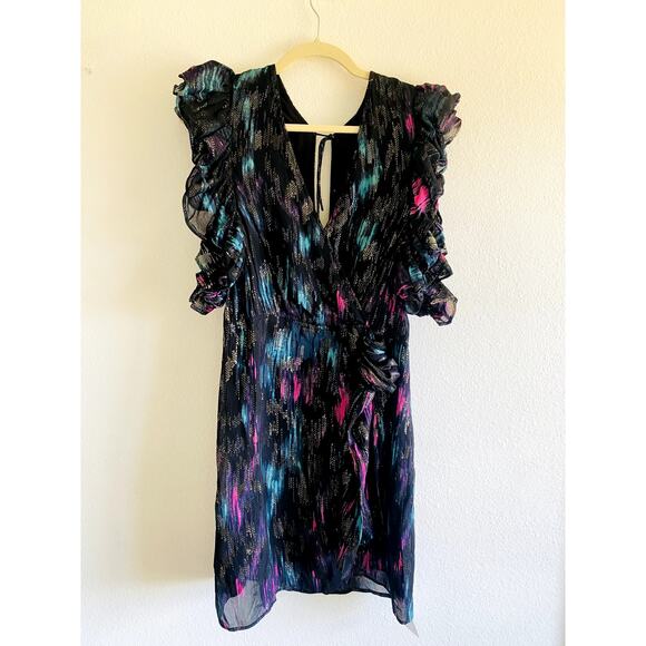 Kooples 2 black metallic brushstroke pattern mini dress - Picture 3 of 8